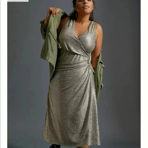 Nwt Anthropologie Kari metallic midi dress.Size 1X - Picture 1 of 8